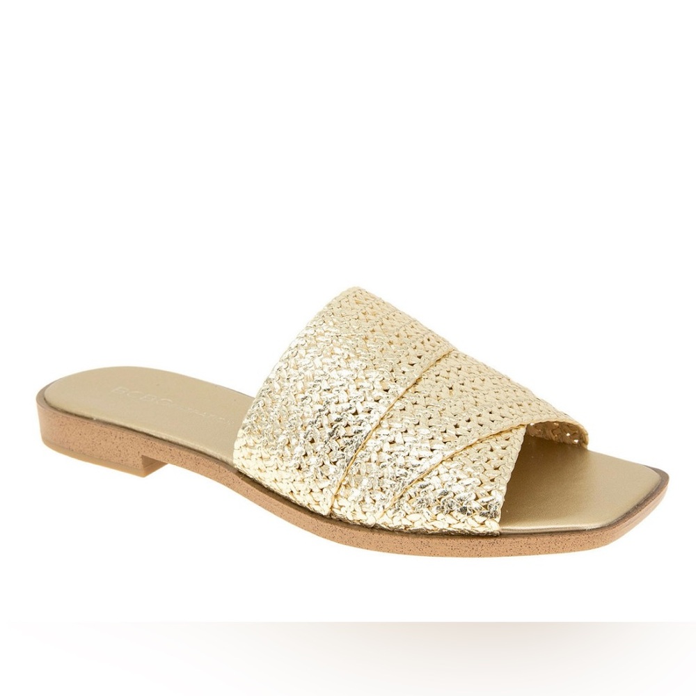 BCBGeneration Women's Lileen Slip-On Woven Raffia Flat Sandals 8